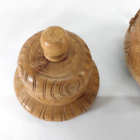 Handcarved Blonde Wood Ginger Jar Urn Romantic - Picture 5 of 6